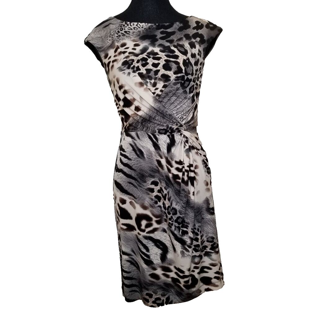 Laudrew Woman's Career Casual Party Animal Print Sheath Dress Twisted Waist Sz 2